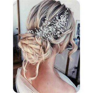 Rhinestones Bridal Headbands Silver Crystal Pearl Hair Vine Flower Headpiece